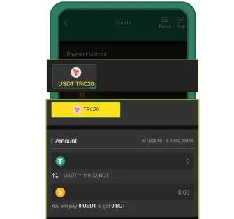 USDT TRC20 deposit amount