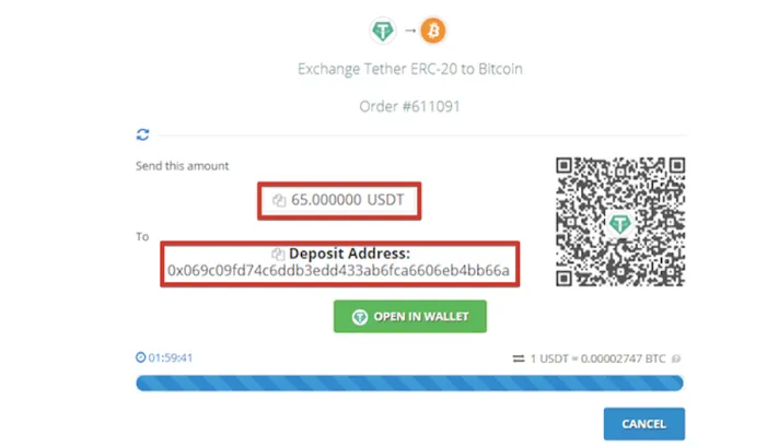 Copy BTC deposit wallet address