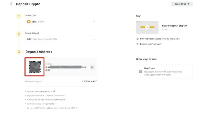 Paste BTC deposit address