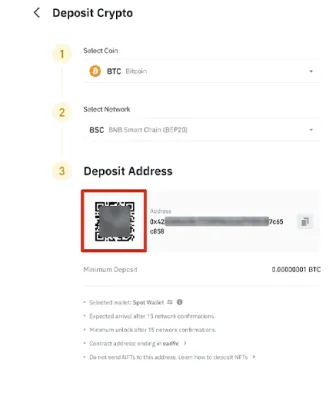 Paste BTC deposit address